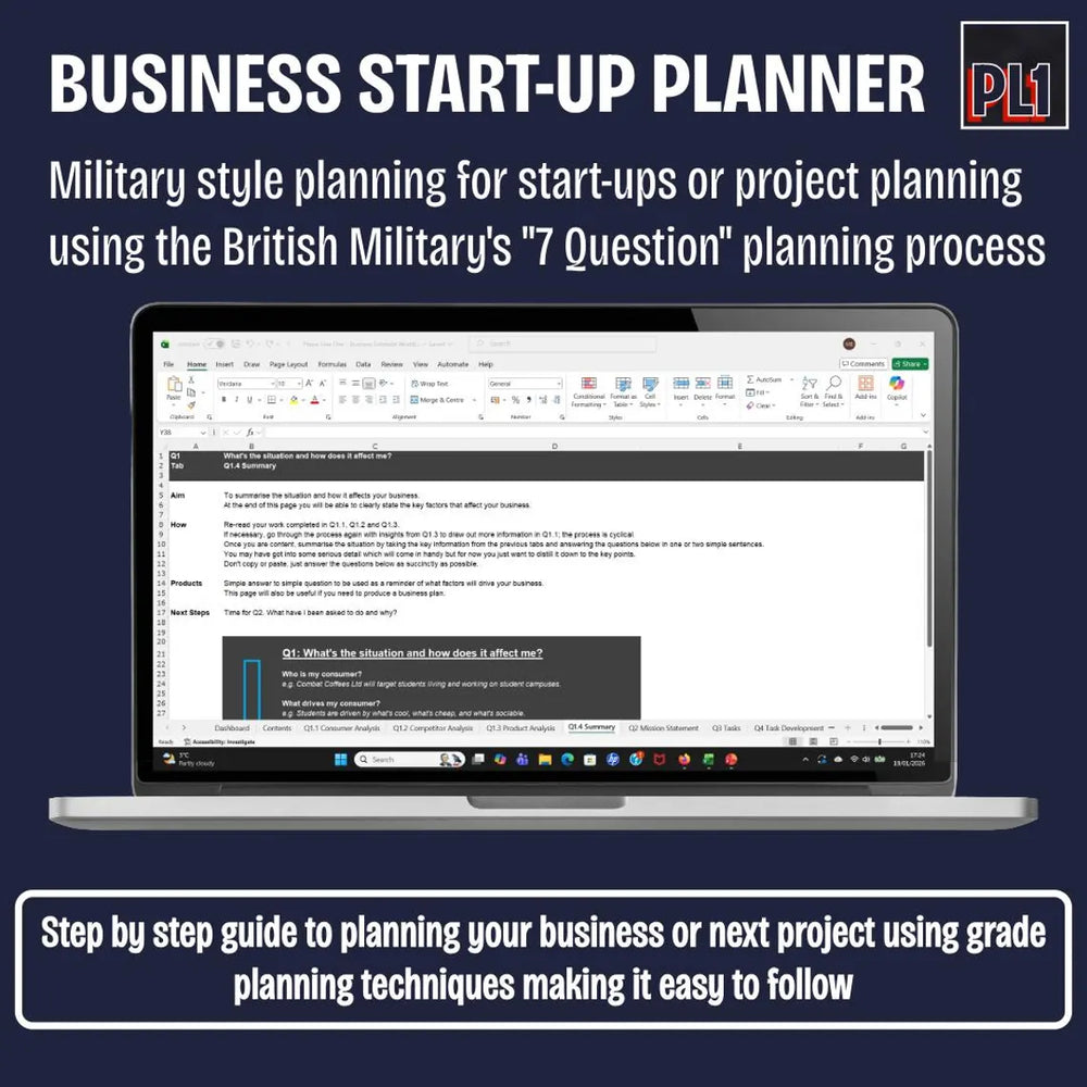 Military Business Planner Excel Template – 7 Question Method
